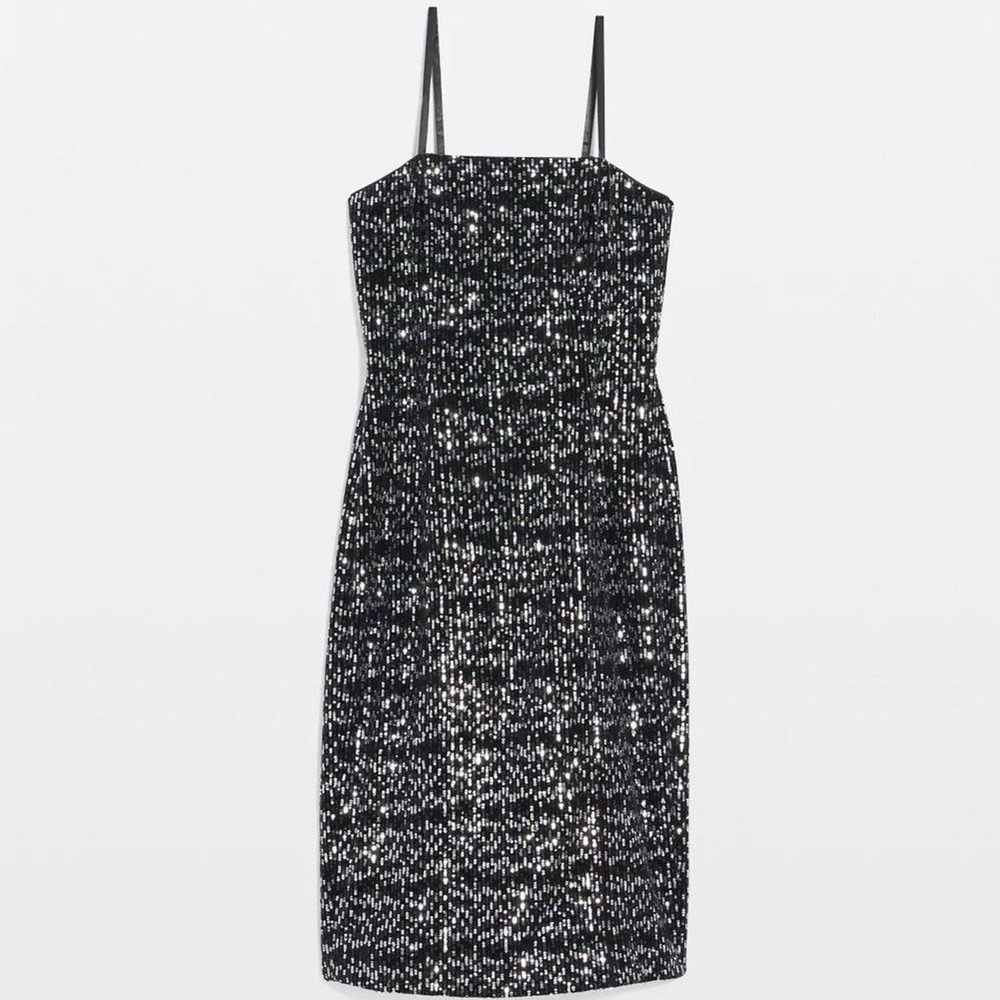 White House Black Market Velvet Sequin Midi Dress Size 6 Black Party Cocktail